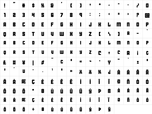 Star Guard Drop-Case Regular  glyph index