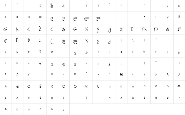 Clybourne Regular  glyph index