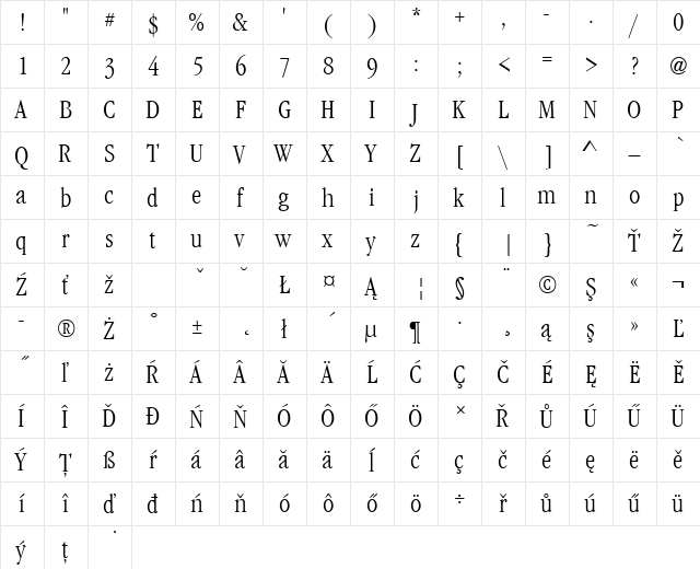 GaramondItcTEELigCon Regular  glyph index