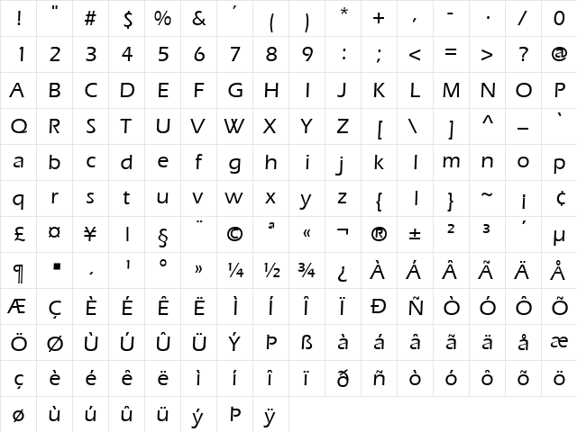 EerieLight Bold Regular  glyph index