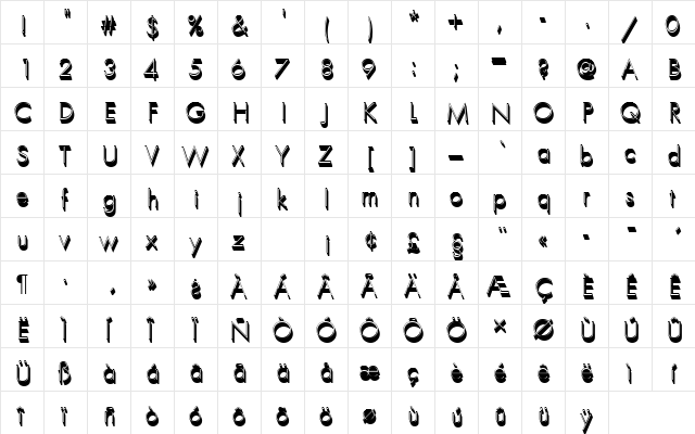 FuturaTLigSh1 Regular  glyph index