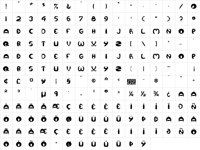 Concoid Bold  glyph index