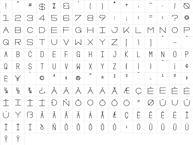 Oslo Bold  glyph index