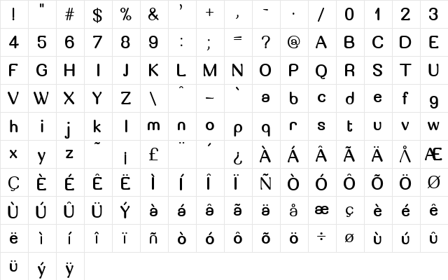 Massa Bold  glyph index