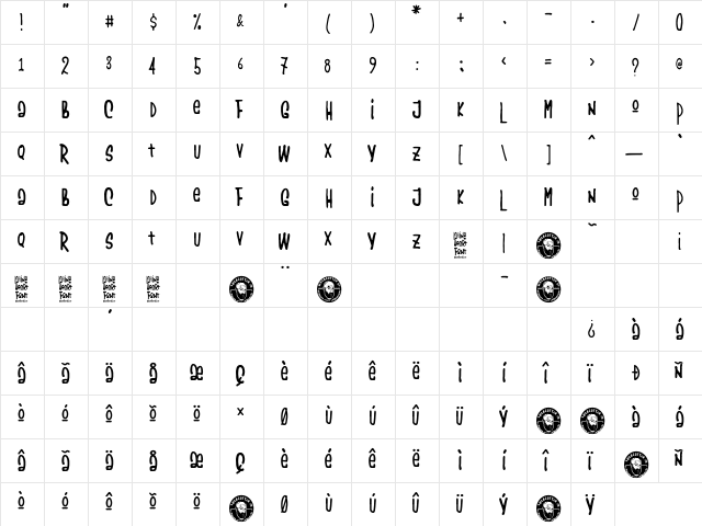 Latino Heart Regular  glyph index
