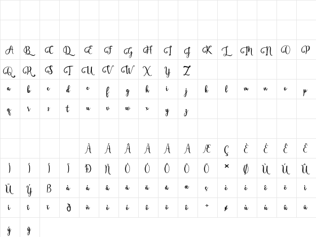 Javinka Alternate Regular  glyph index