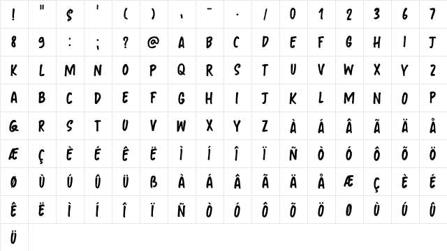 Shibby DEMO Regular  glyph index