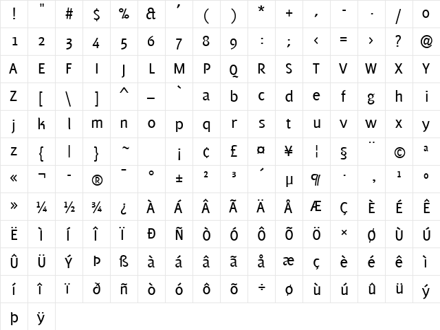 PF Muse Regular  glyph index