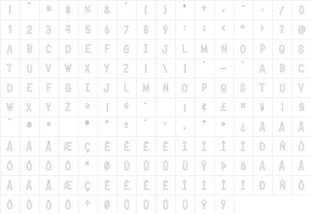 Jelfish Outline  glyph index