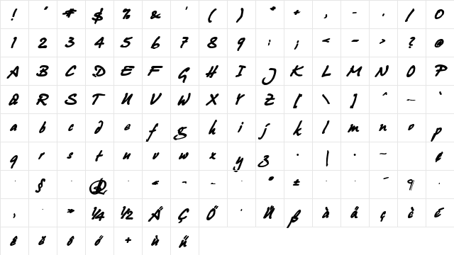 Juergen Bold Kursiv  glyph index
