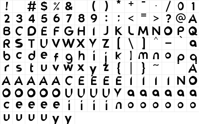 BURICK Regular  glyph index