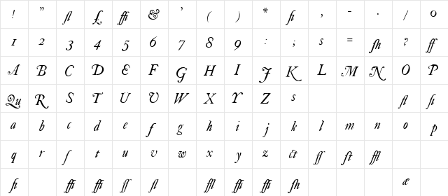 Caslon Swash Italic WF Regular  glyph index