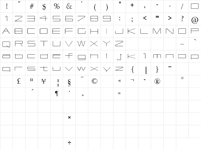 royal sterling 53 Regular  glyph index