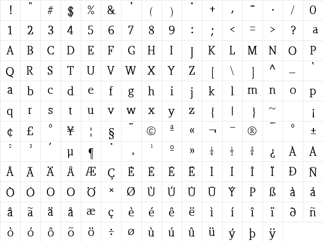 HoTomLL Regular  glyph index