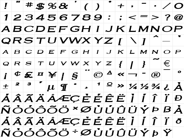 CobaltExtended BoldItalic  glyph index