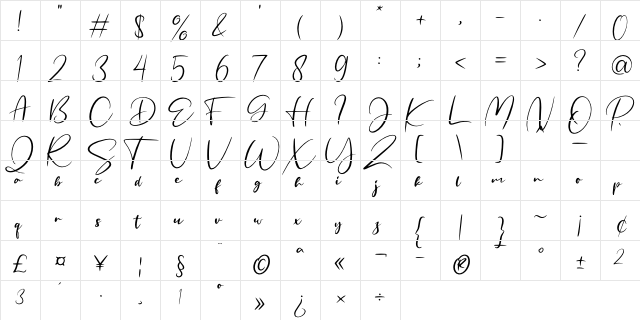 Fritlany Regular  glyph index