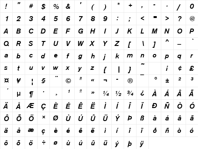 URWAccidaliaTMed Italic  glyph index
