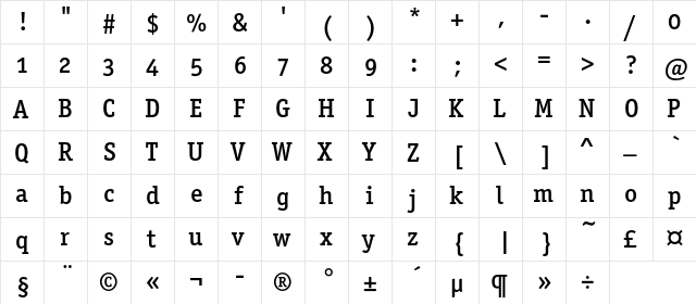 OfficinaSerifMediumOSC Regular  glyph index