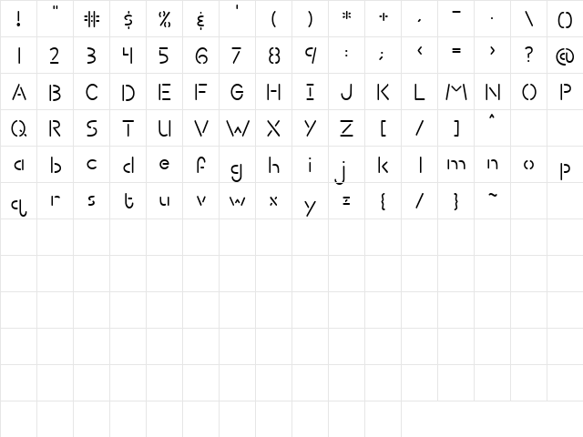 LD Stencil Regular  glyph index