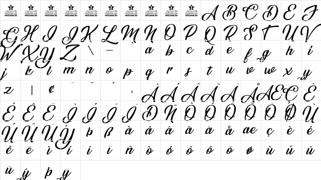 Sunrise Place Regular  glyph index