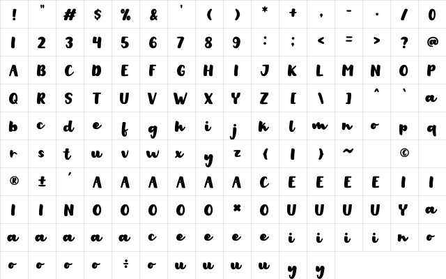 Childhood Regular  glyph index
