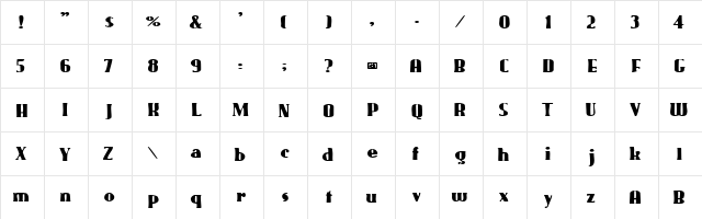 Gaggers Regular  glyph index