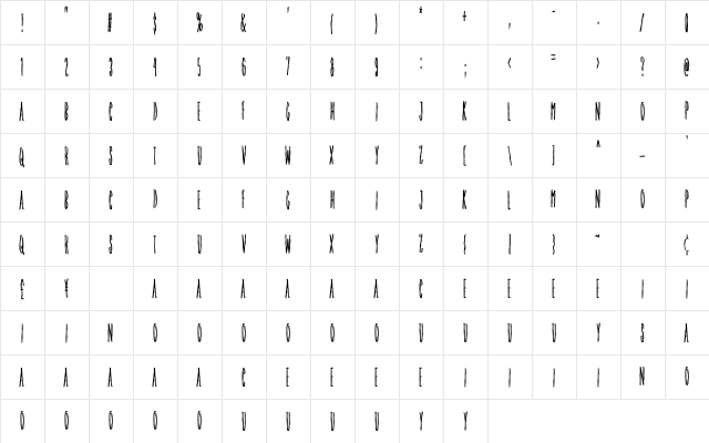 Tele Brush Rough Regular  glyph index