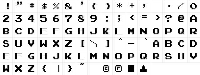 Arcade N  glyph index
