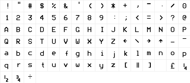 ModeNine Regular  glyph index