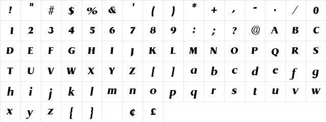 Baryon Display SSi Italic  glyph index