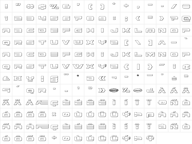 Eridanus 3D Regular  glyph index