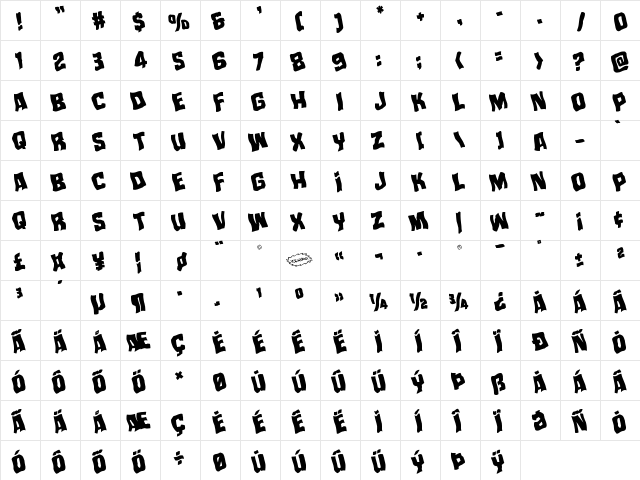 Mister Twisted Warped Rotated Regular  glyph index