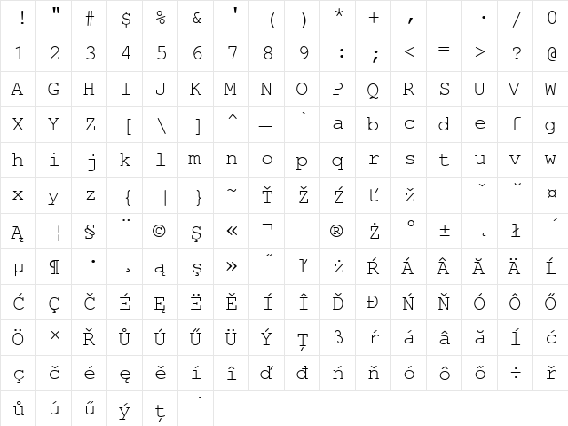 NimbusMonLEE Regular  glyph index