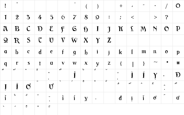 VfFree43 Regular  glyph index