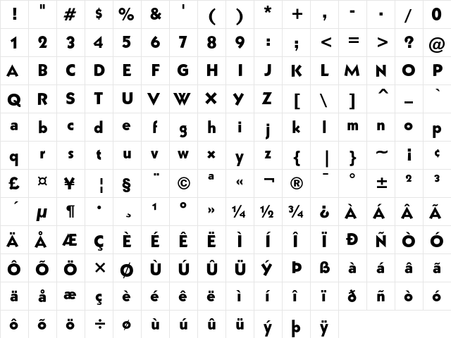 ITC Grizzly Regular  glyph index