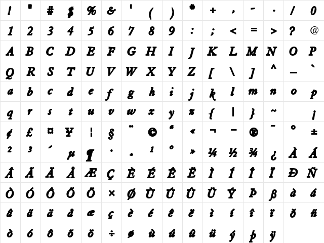 TiascoSSK BoldItalic  glyph index