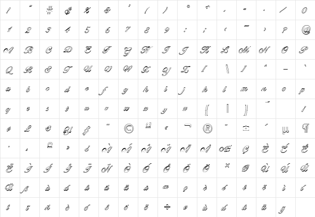 BallantinesOutline-Medium Regular  glyph index