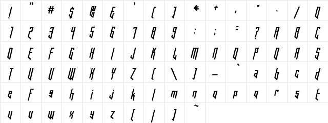 Hooked Up 101 Regular  glyph index