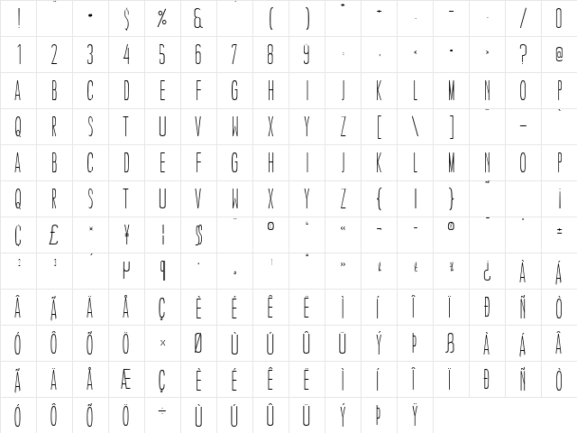 Caledo Light  glyph index