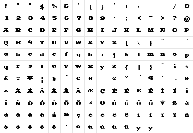Saddlebag Regular  glyph index