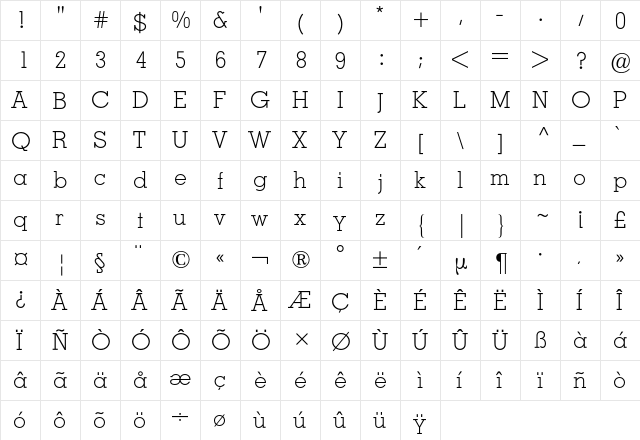 Memphis BQ Regular  glyph index