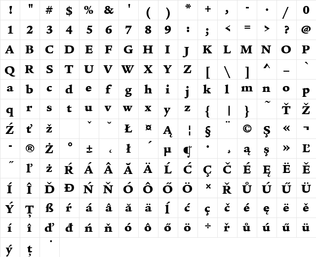LegacySerItcTEEUlt Regular  glyph index