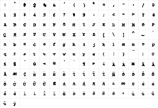 BadDog Regular  glyph index