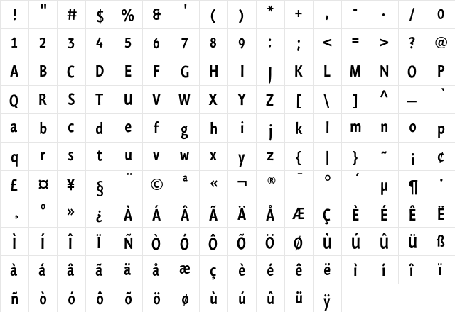 HerbertEF Regular  glyph index