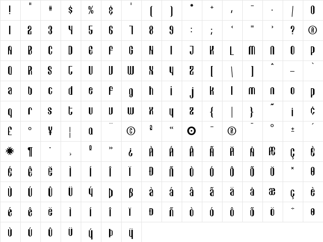 Lithia Regular  glyph index