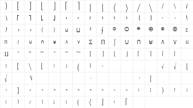 MachadoMathExtensionSSK Regular  glyph index