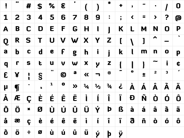 Diavlo Black  glyph index