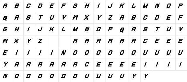 Fearcheer Demo Bold Italic  glyph index