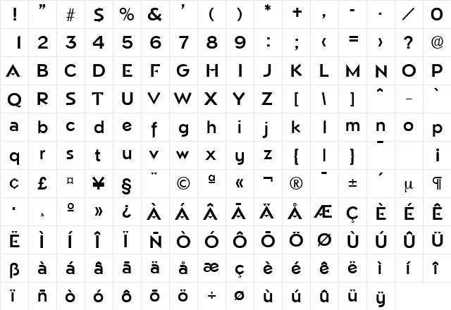 Napoli-Serial Bold  glyph index