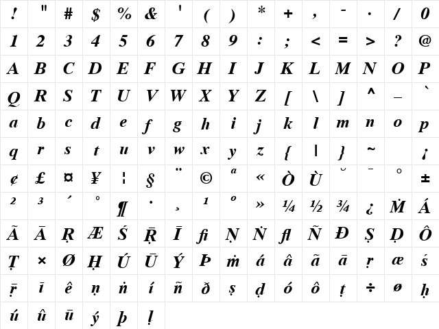 Tamal Bold Italic  glyph index